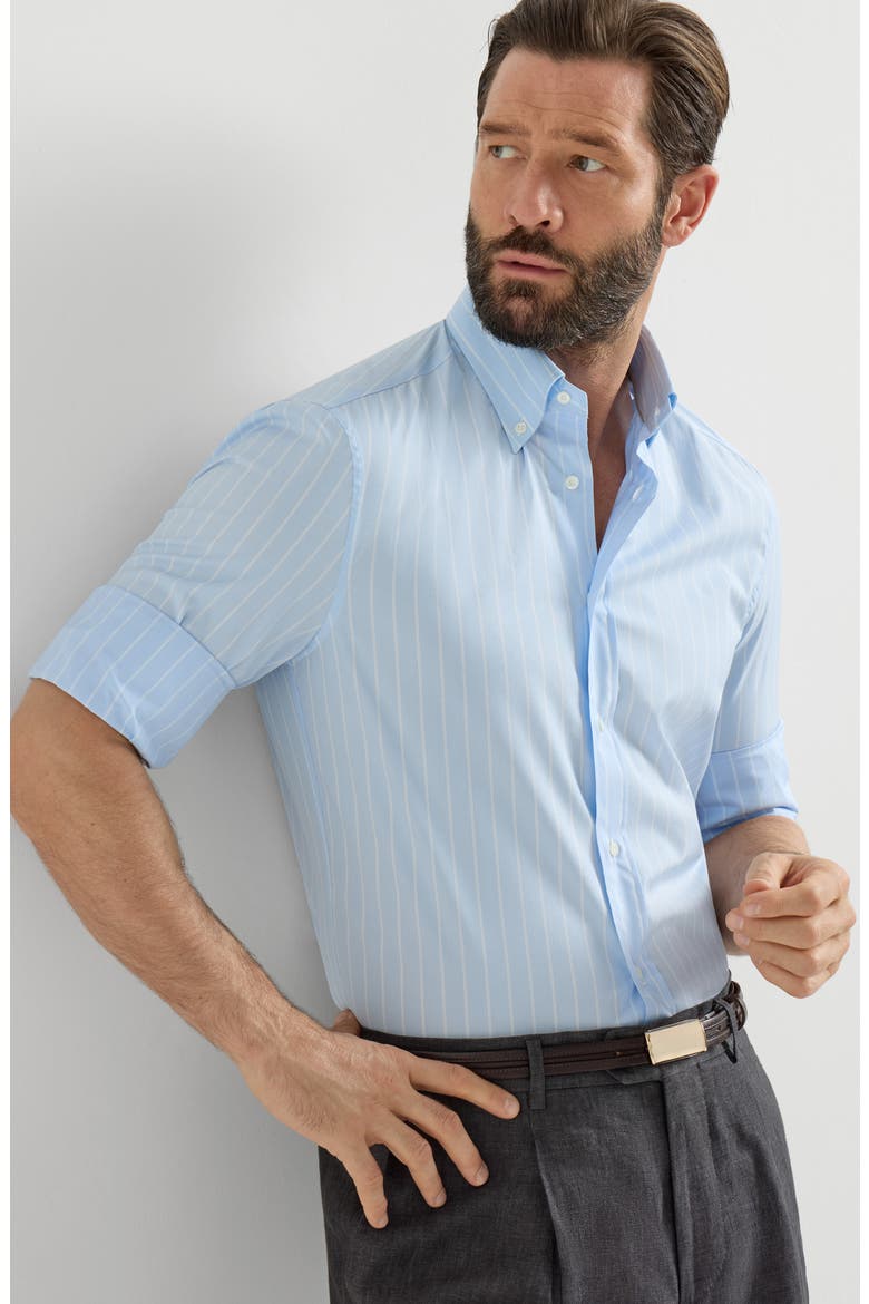 Striped poplin shirt, Alternate, color, Azure