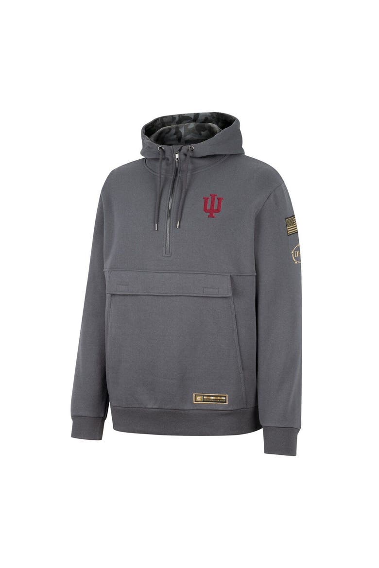 Men's Colosseum Charcoal Indiana Hoosiers OHT Military Appreciation Quarter-Zip Hoodie, Alternate, color, Charcoal