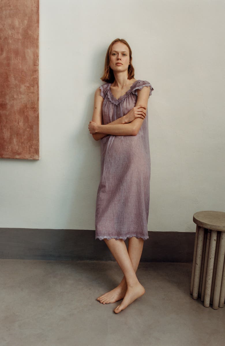 MANGO Lace Accent Cotton Night Gown, Main, color, Lilac