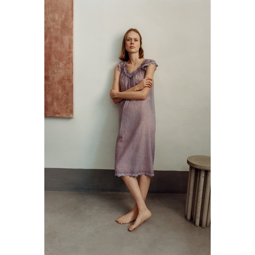 Shop Mango Lace Accent Cotton Night Gown In Lilac