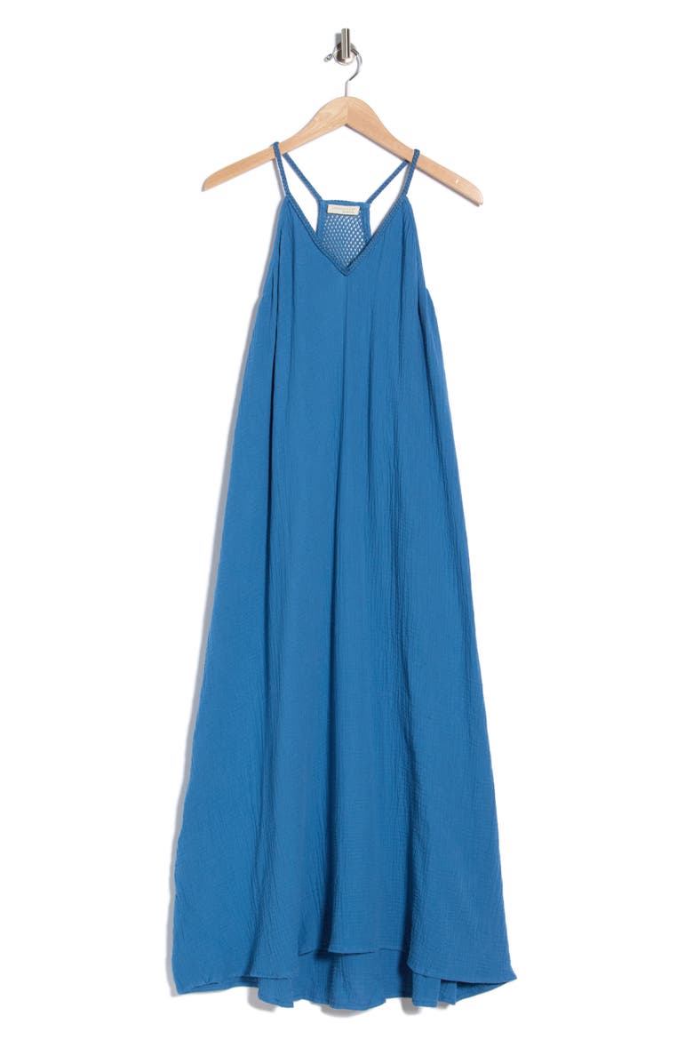 Mesh Racerback Cotton Gauze Midi Dress, Alternate, color, OCEAN