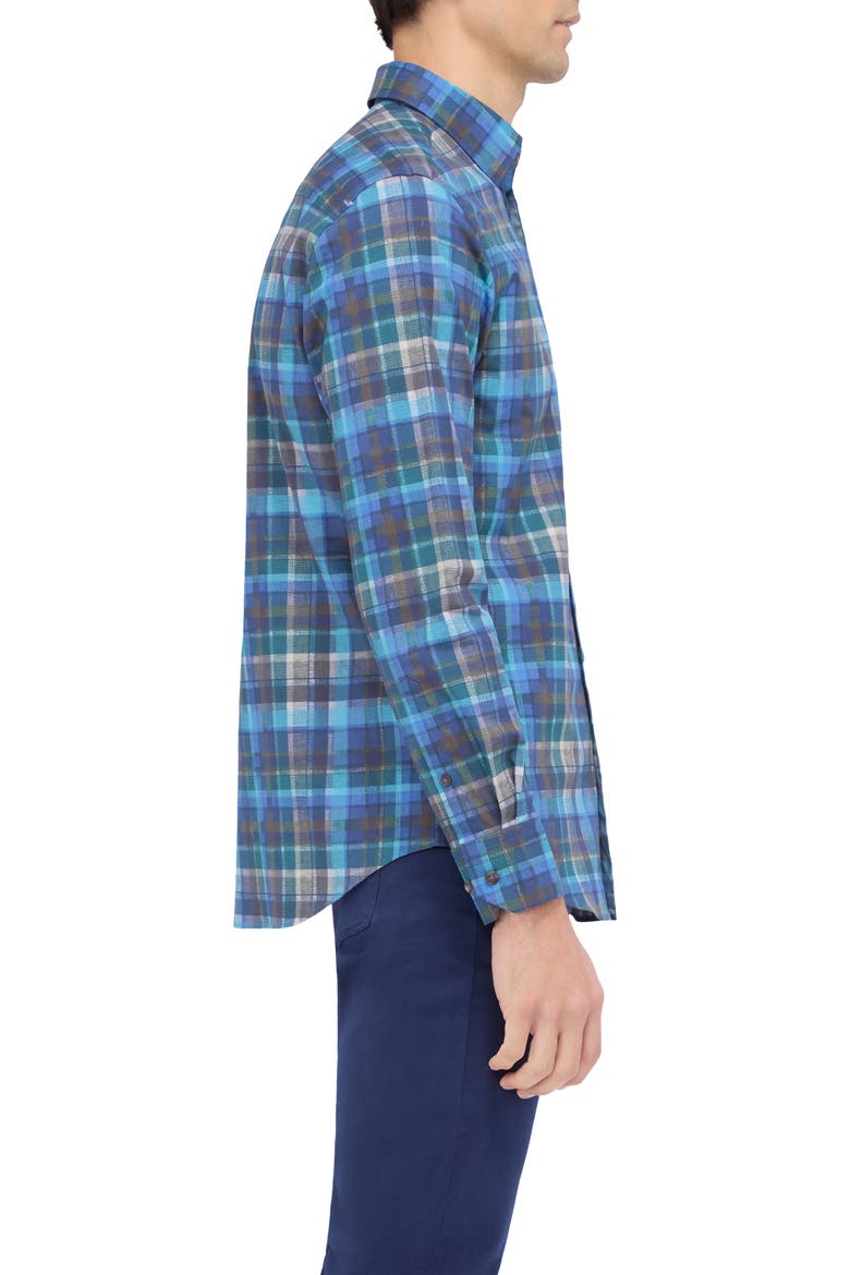 Karl Shaped Fit Check Stretch Button-Up Shirt, Alternate, color, TEAL