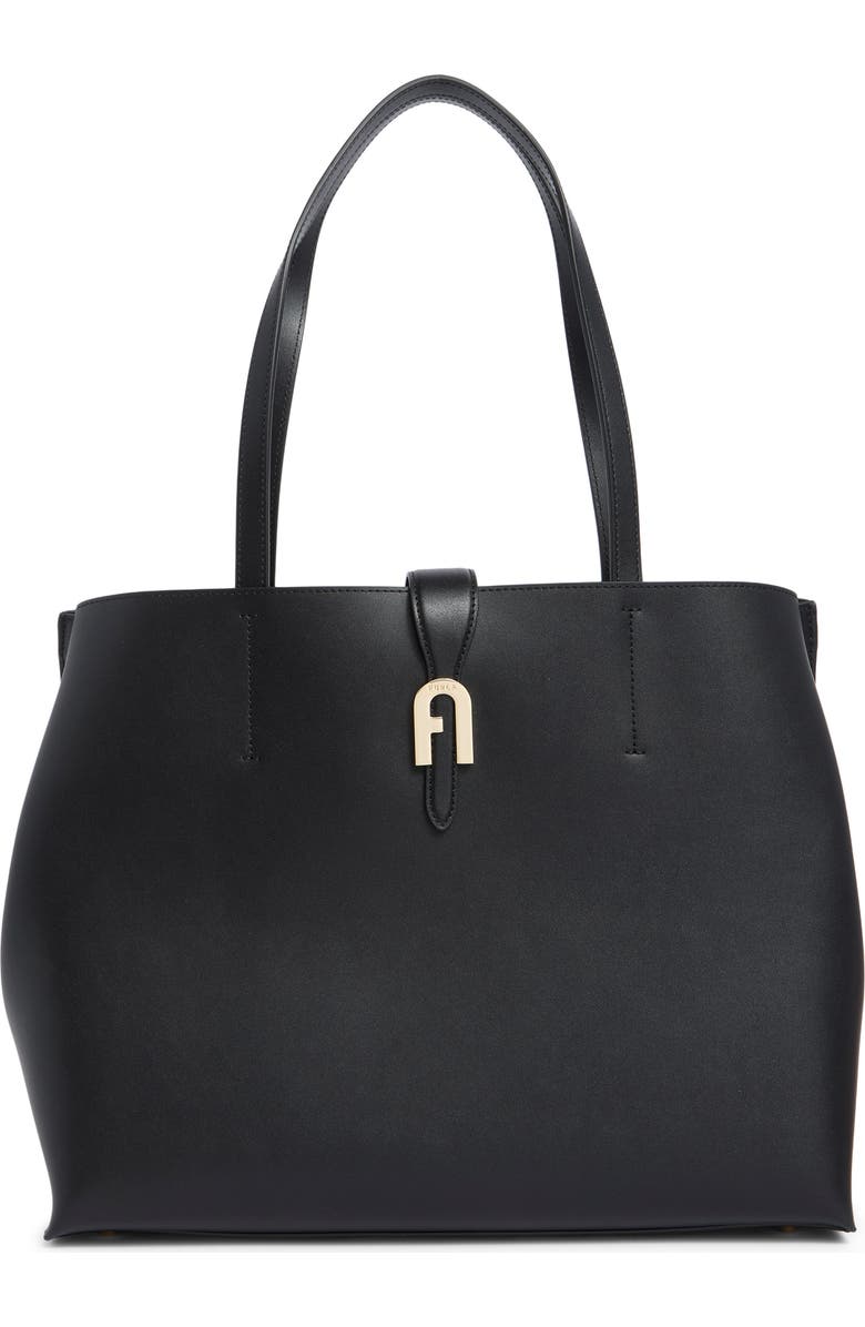 Furla Mia Sofia Leather Tote Bag, Main, color, Nero
