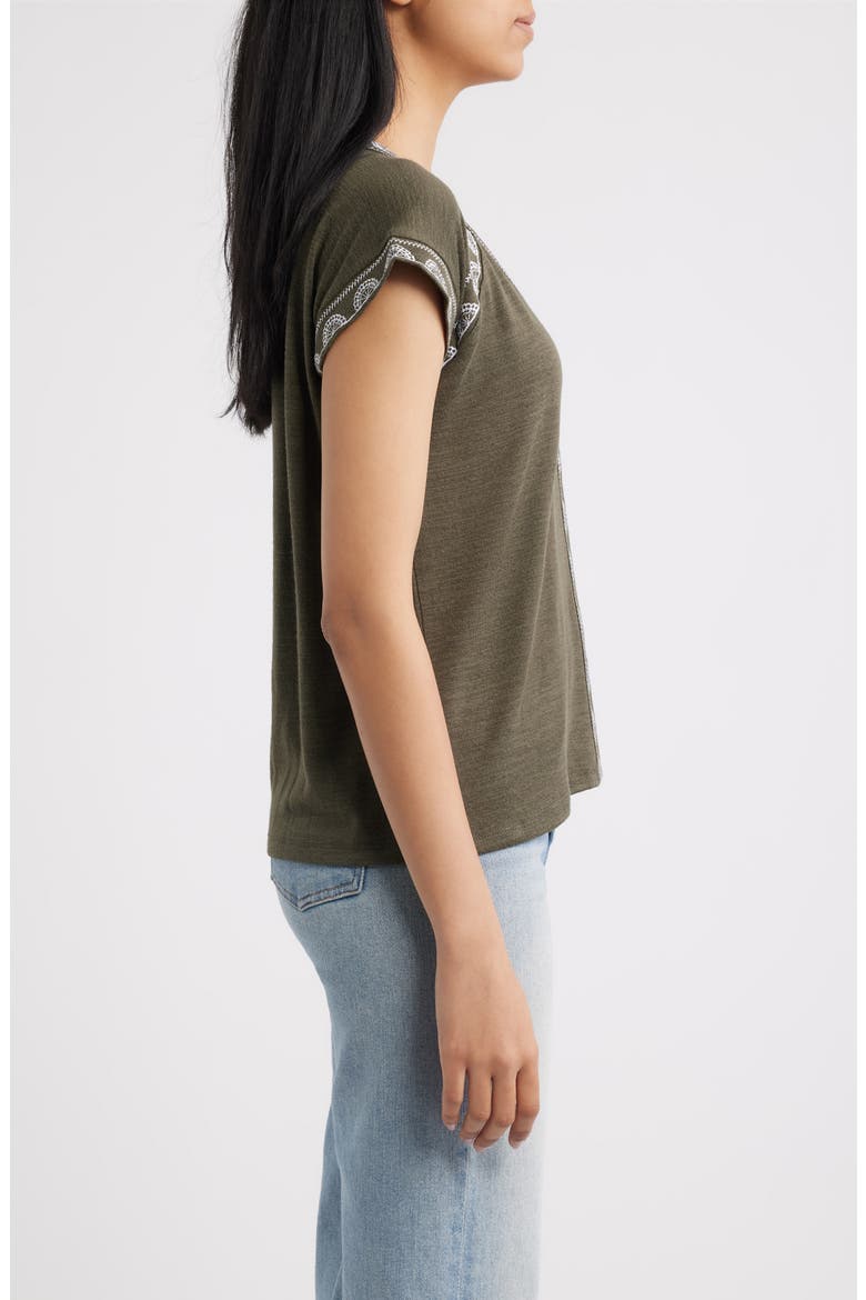 Embroidered Detail V-Neck Top, Alternate, color, GRAPE LEAF/ WHITE