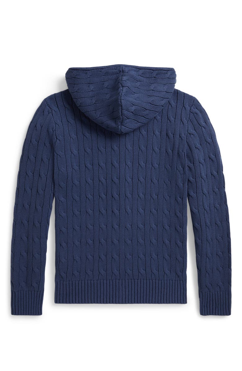 Polo Ralph Lauren Kids' Cable Cotton Hooded Full Zip Sweater, Alternate, color, Old Royal