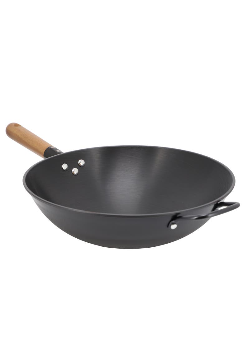 Welton 13.5 Inch Carbon Steel Wok with Wood Handle, Main, color, Black