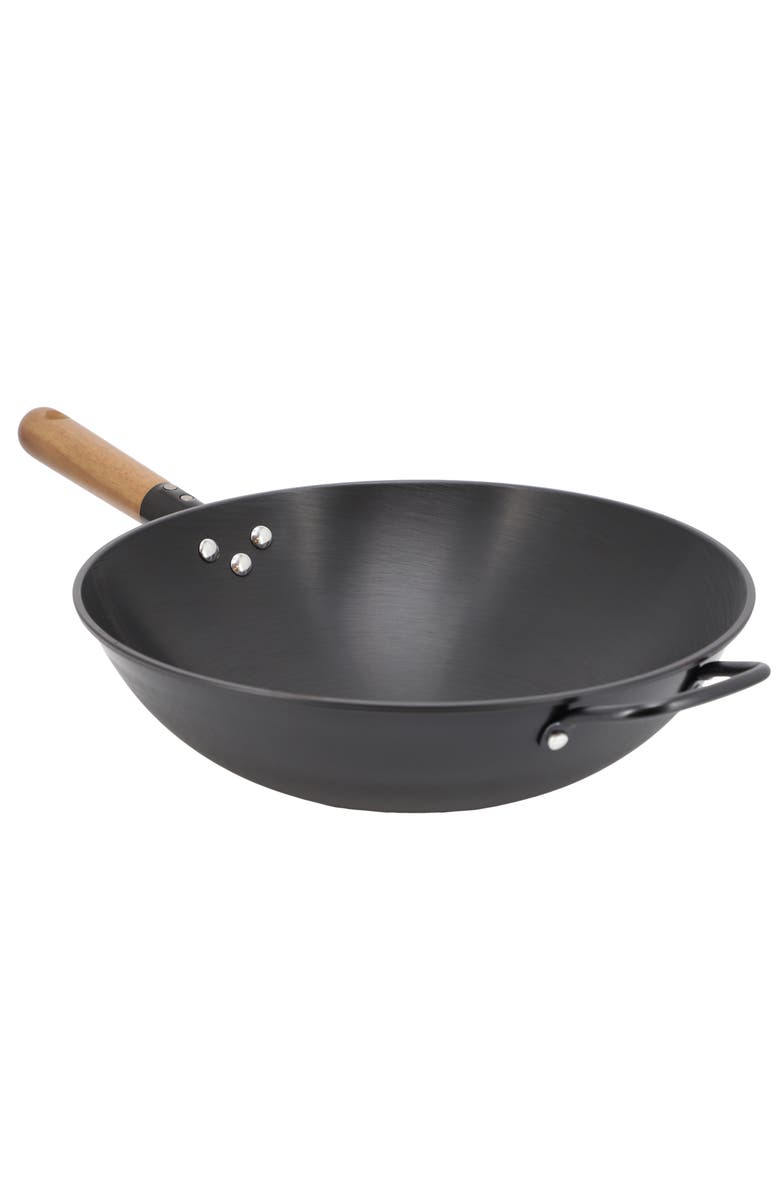 Gibson Home Welton 13.5 Inch Carbon Steel Wok with Wood Handle, Main, color, Black