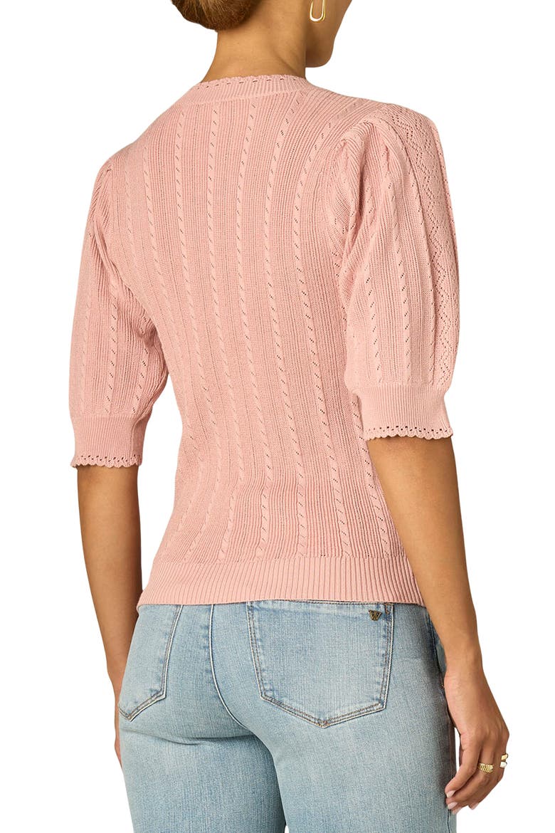 Pointelle Elbow Sleeve Sweater, Alternate, color, ROSE TAN