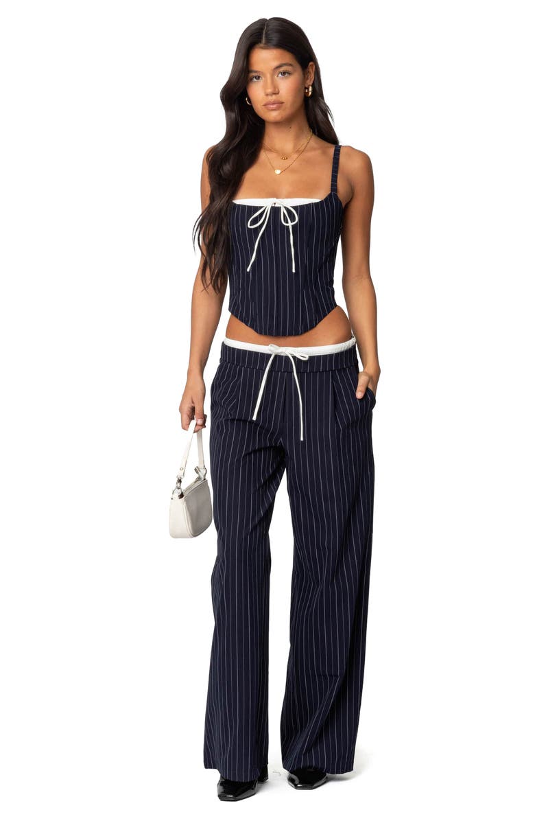 EDIKTED Peekaboo Pinstripe Drawstring Pants, Alternate, color, Navy-And-White