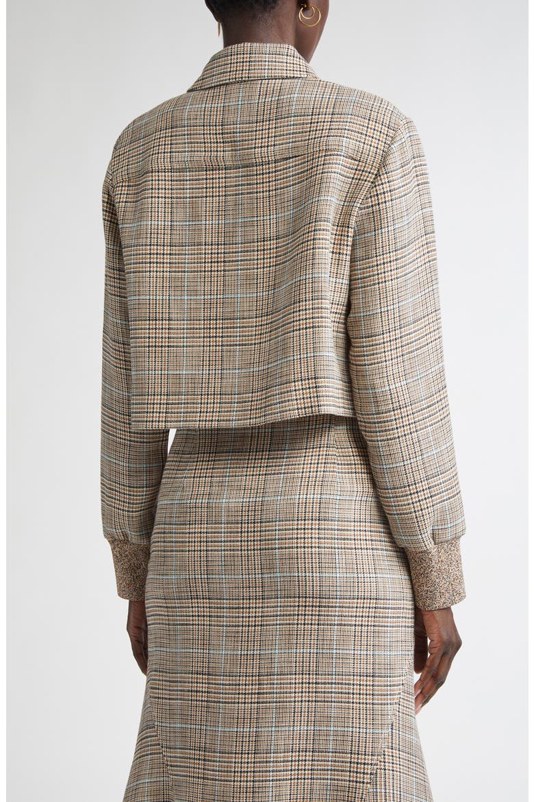 Prince of Wales Plaid Crop Jacket, Alternate, color, CAMEL/ ECRU/ MOULINE
