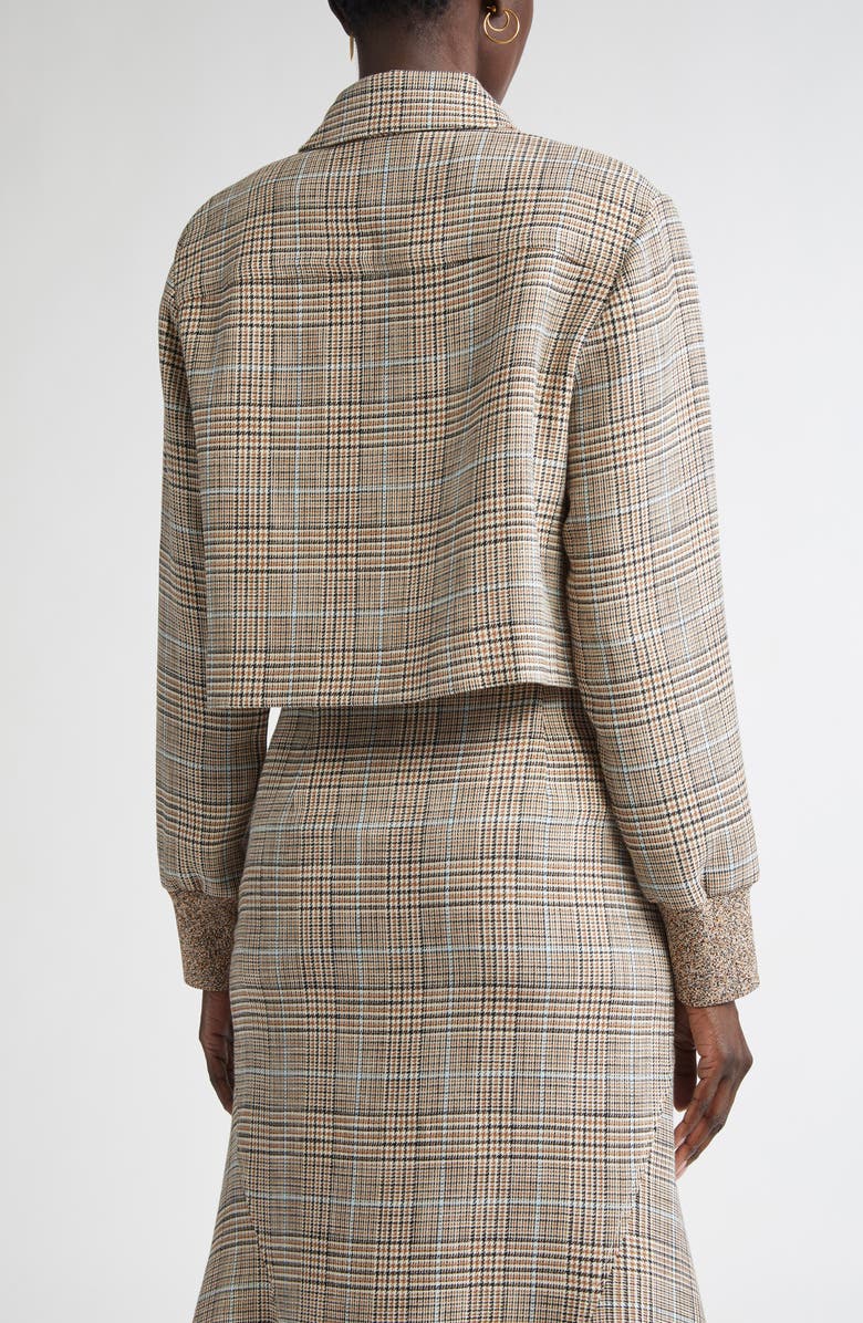 ST. JOHN Prince of Wales Plaid Crop Jacket, Alternate, color, Camel/ Ecru/ Mouline