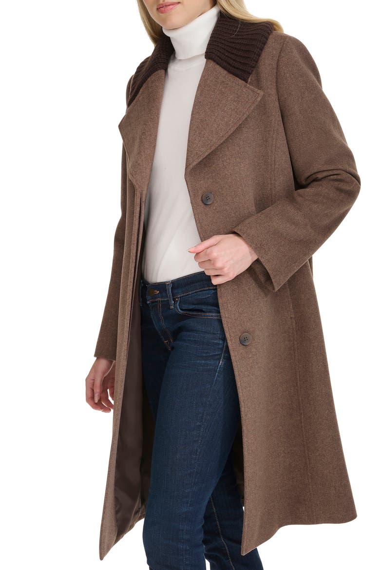 Slick Shawl Lapel Mixed Media Wool Blend Coat, Alternate, color, PORTOBELLO
