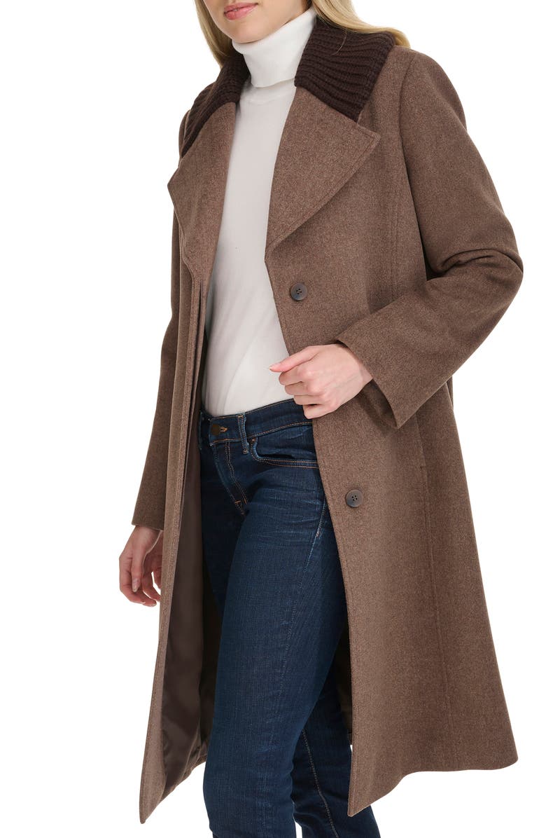 Cole Haan Signature Slick Shawl Lapel Mixed Media Wool Blend Coat, Alternate, color, Portobello