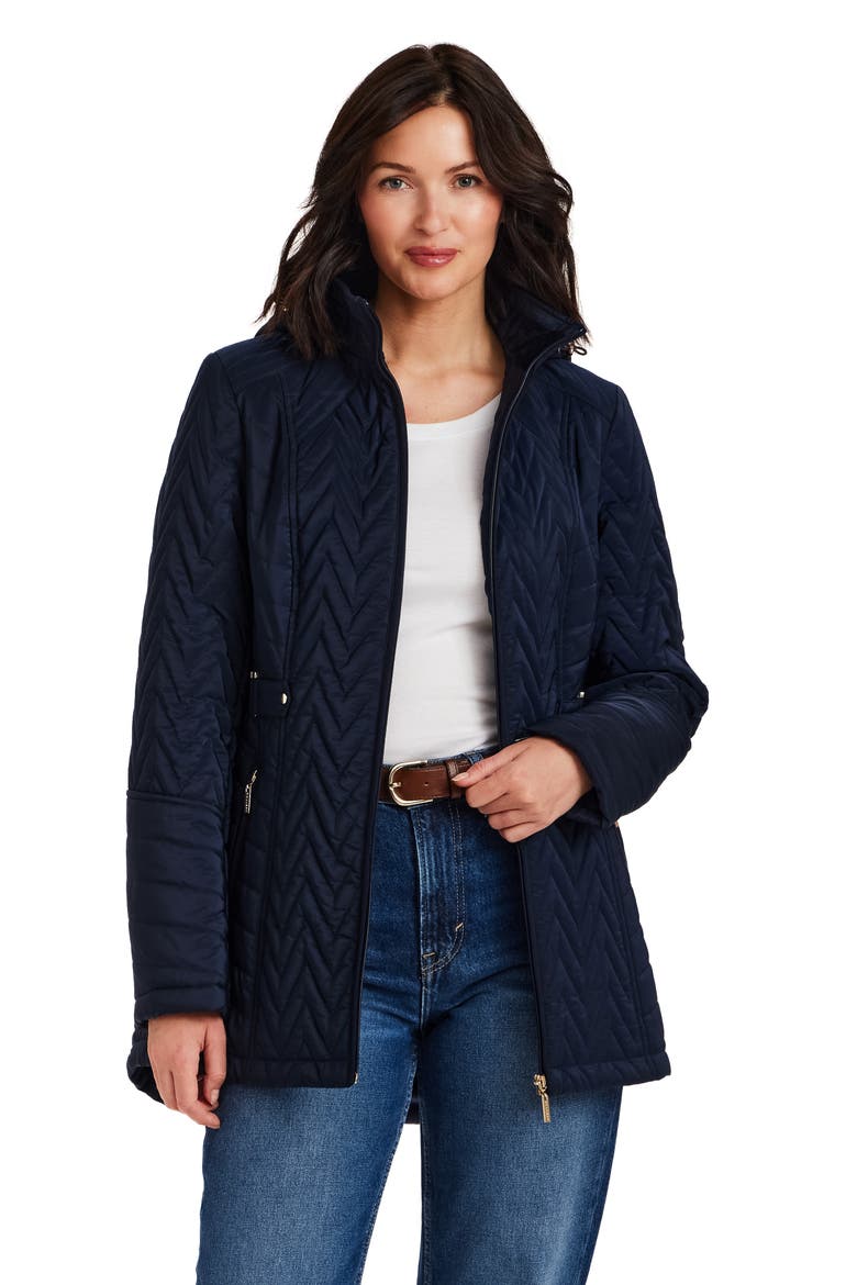 Hooded Quilted Jacket, Alternate, color, NAVY