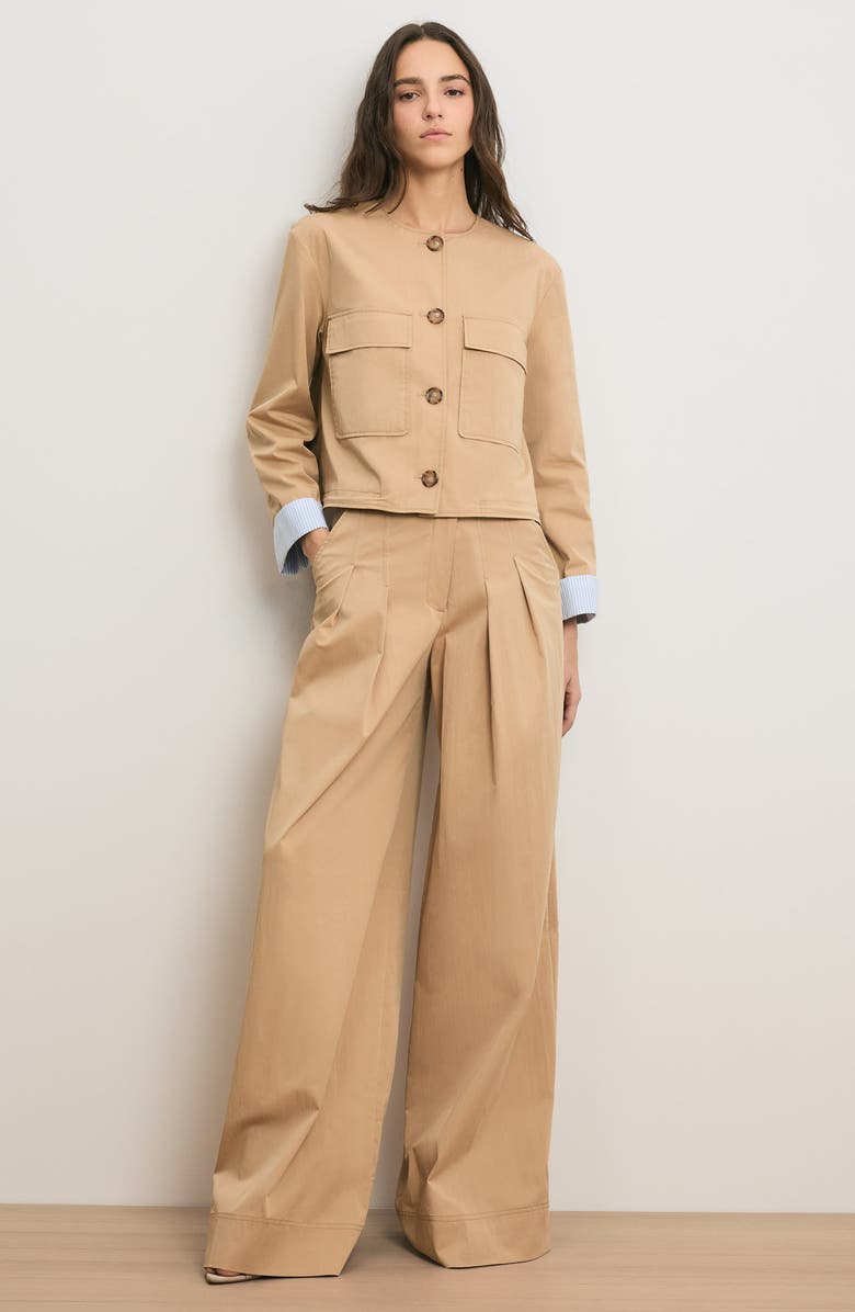 Veronica Beard Heron Pleated Wide Leg Pants, Alternate, color, Khaki