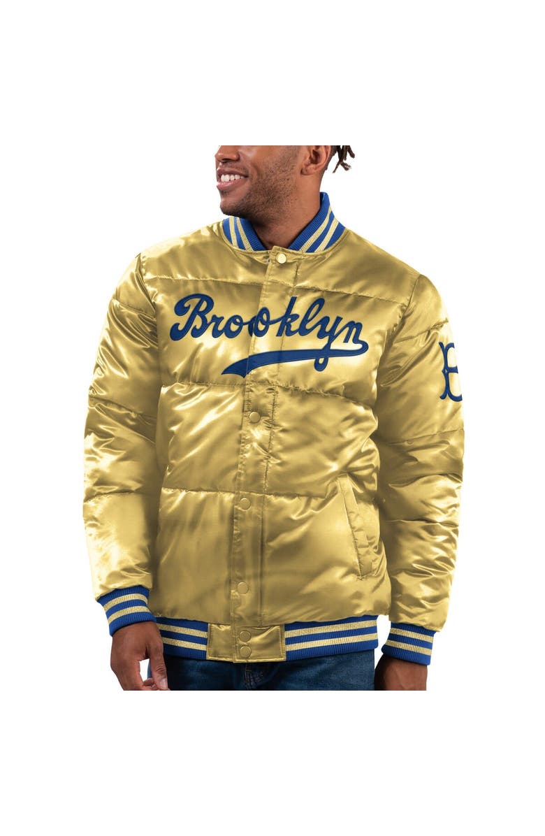 STARTER Men's Starter Gold Brooklyn Dodgers Cooperstown Collection Bronx Satin Full-Snap Bomber Jacket, Main, color, Gold
