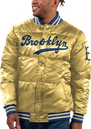 STARTER Men's Starter Gold Brooklyn Dodgers Cooperstown Collection Bronx Satin Full-Snap Bomber Jacket