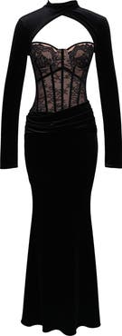 HOUSE OF CB Ayana Strapless Lace & Velvet Mermaid Gown & Bolero Set