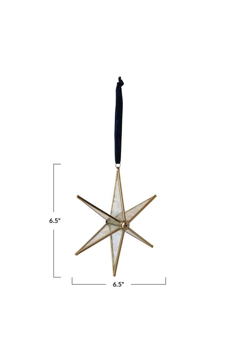 Glass & Brass Star Ornament with Velvet Hanger, Alternate, color, Gold