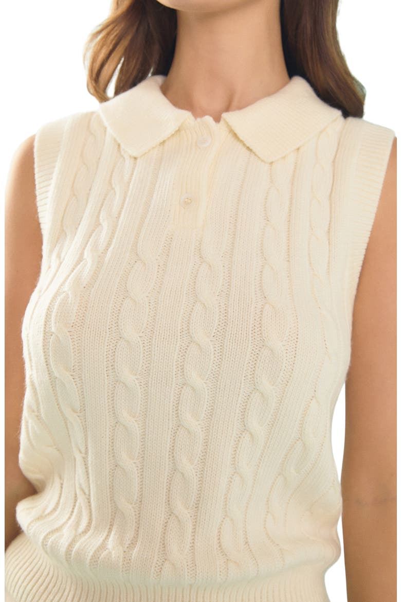 Sleeveless Cable Polo Sweater, Alternate, color, IVORY