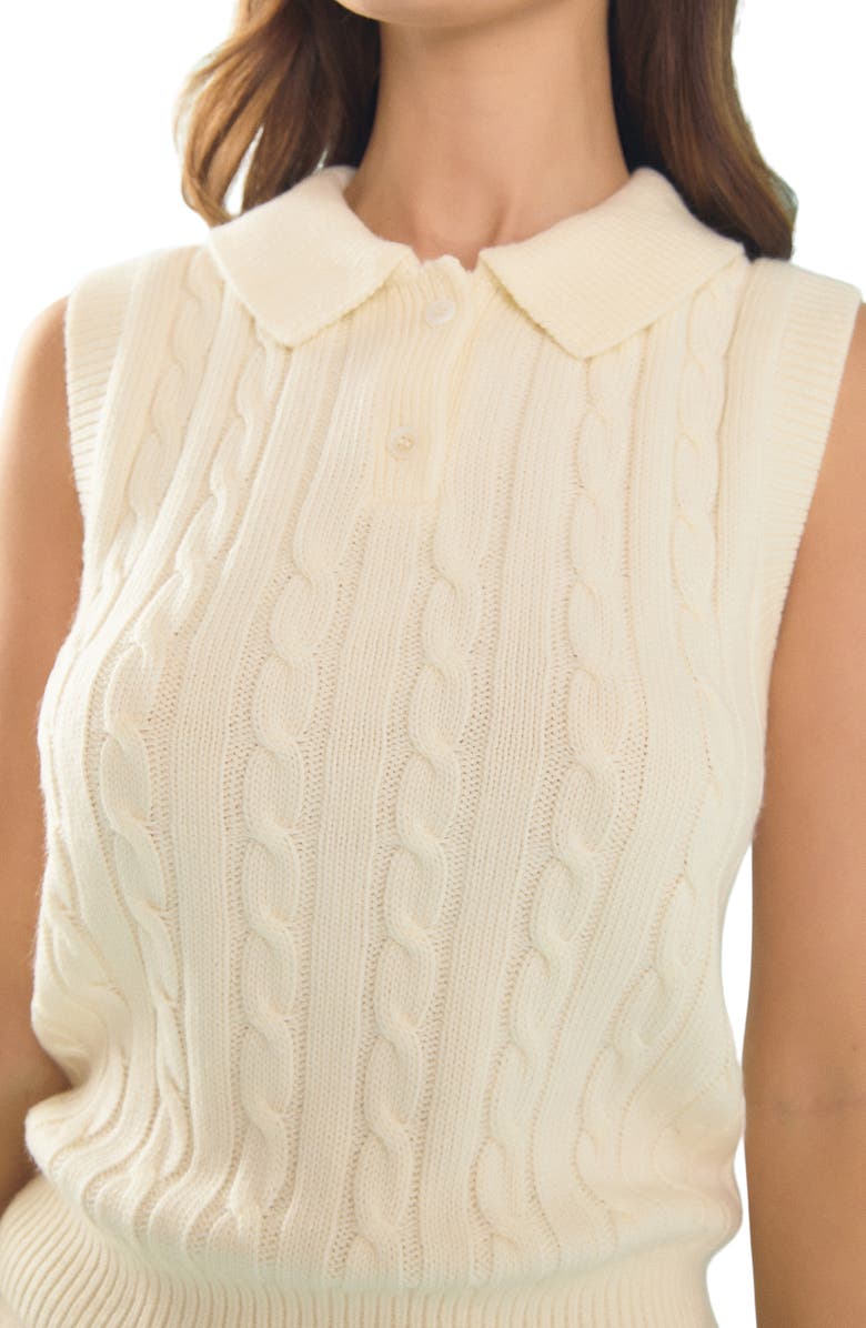 Endless Rose Sleeveless Cable Polo Sweater, Alternate, color, Ivory