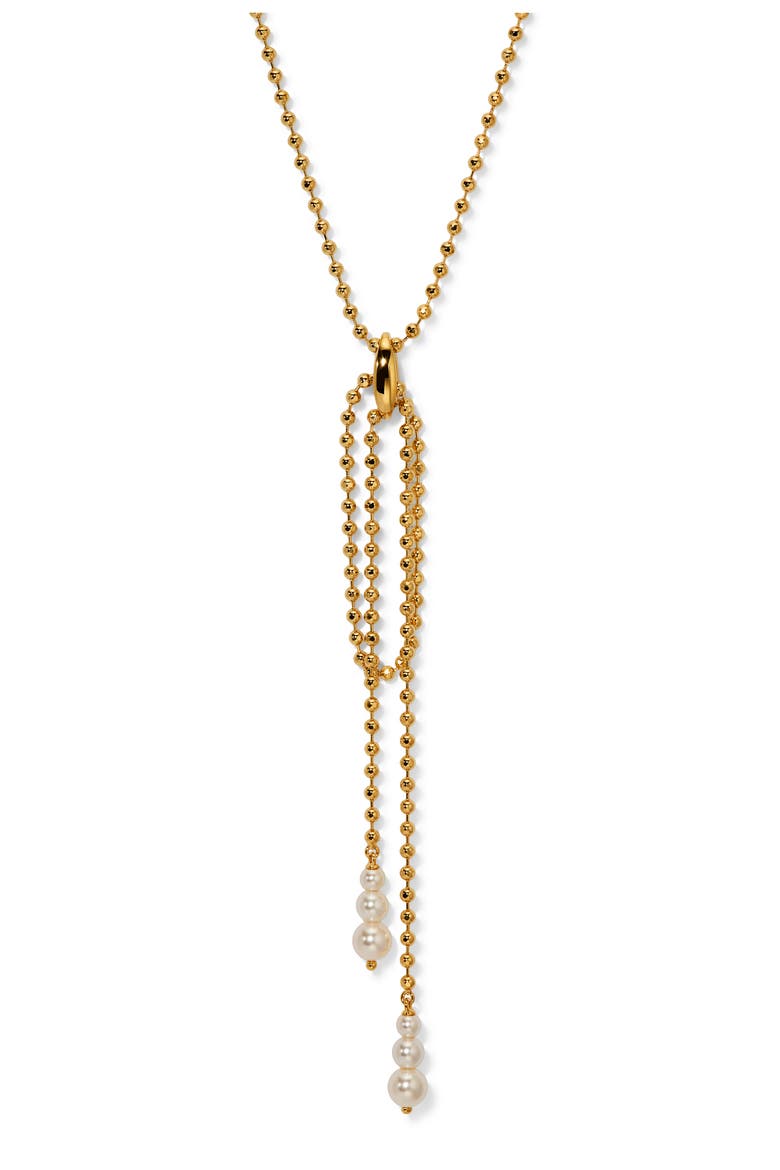 Esme Faux Pearl & Bead Y-Necklace, Main, color, GOLD