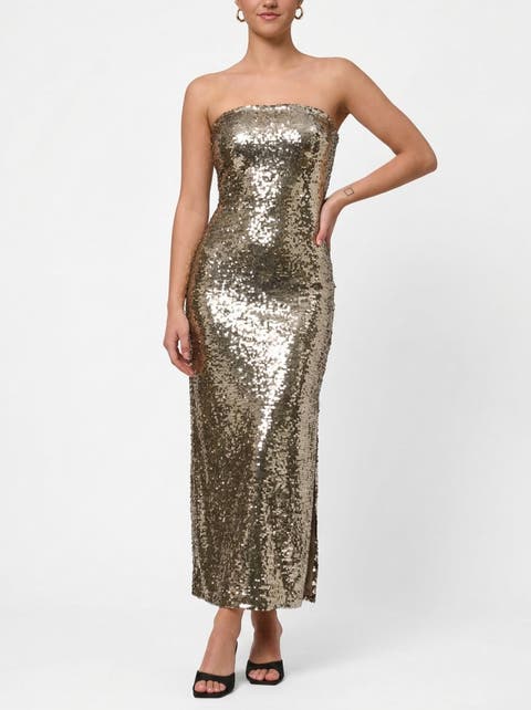 Yuri Strapless Sequin Midi Dress
