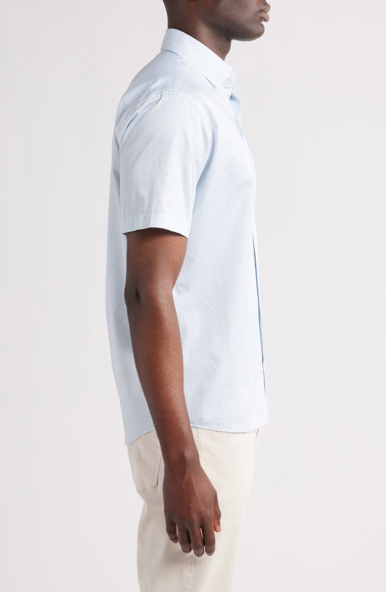 Peter Millar Hudson Microprint Short Sleeve Cotton Button-Up Shirt, Alternate, color, Seaport Blue