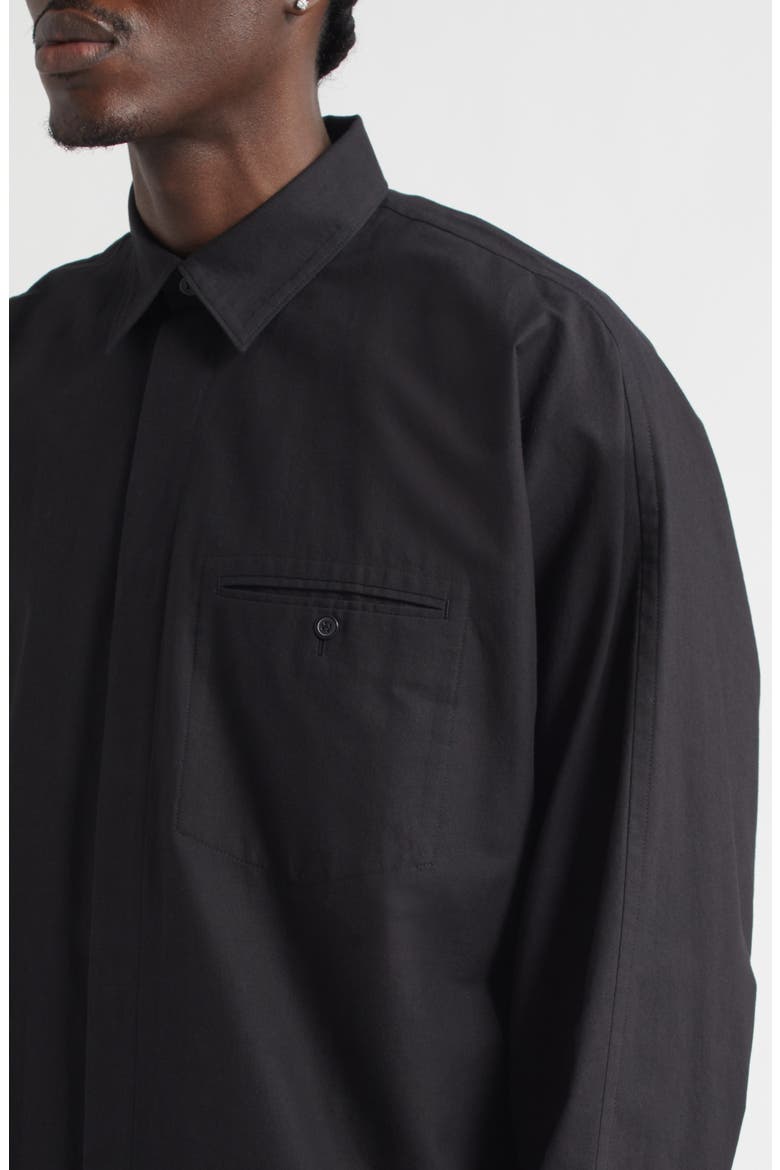 Streamlined Cotton Button-Up Shirt, Alternate, color, BLACK