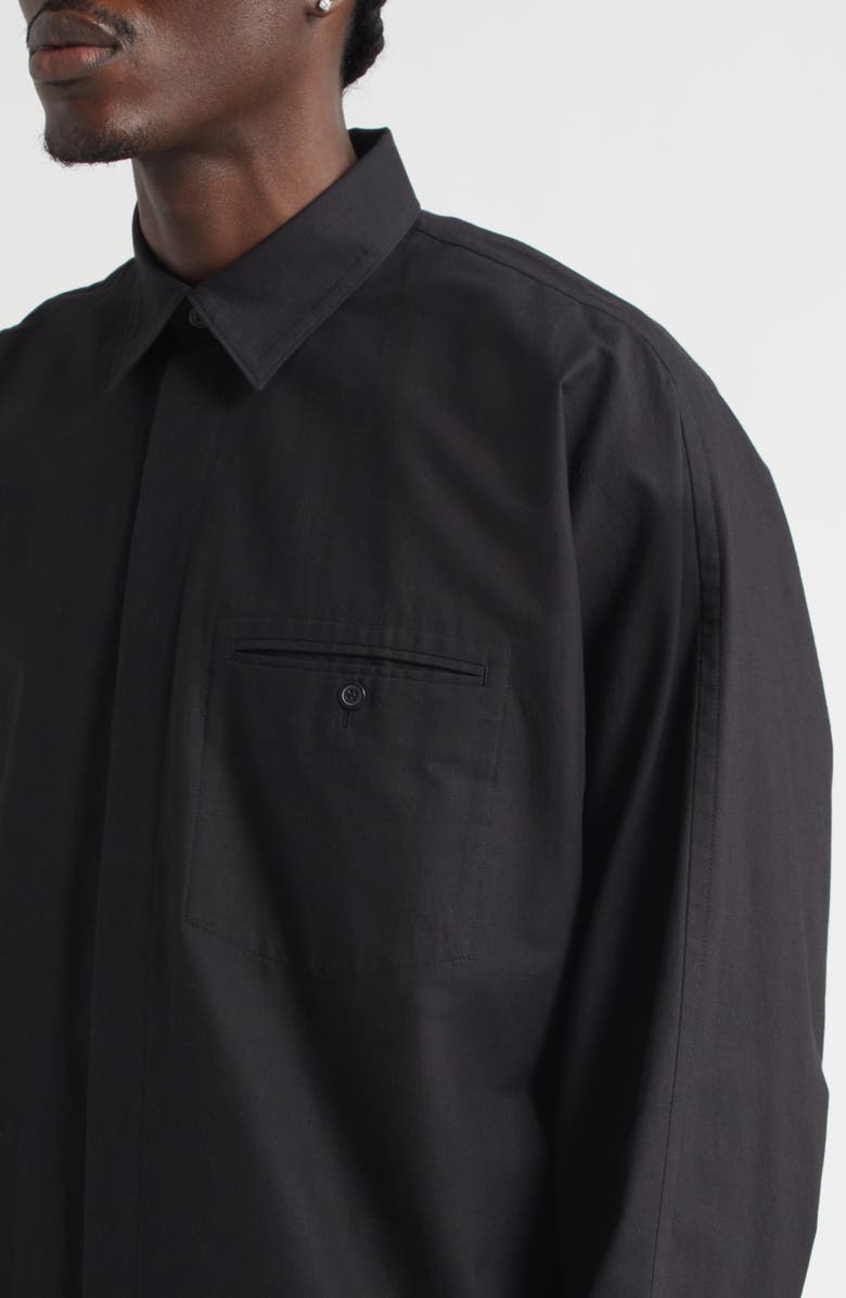 Homme Plissé Issey Miyake Streamlined Cotton Button-Up Shirt, Alternate, color, Black