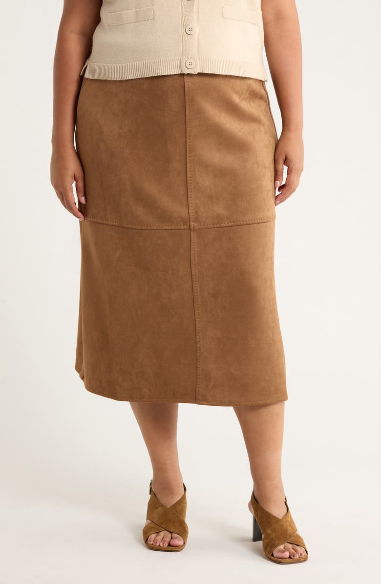 MAX STUDIO A-Line Faux Suede Skirt, Main, color, Vicuna