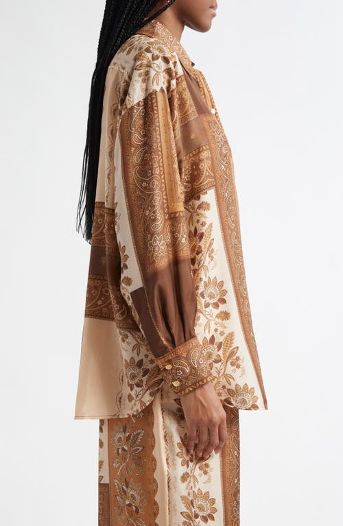 Zimmermann Lucky Brown Shirt With Classic Collar And All-over Floral Print In Silk Woman