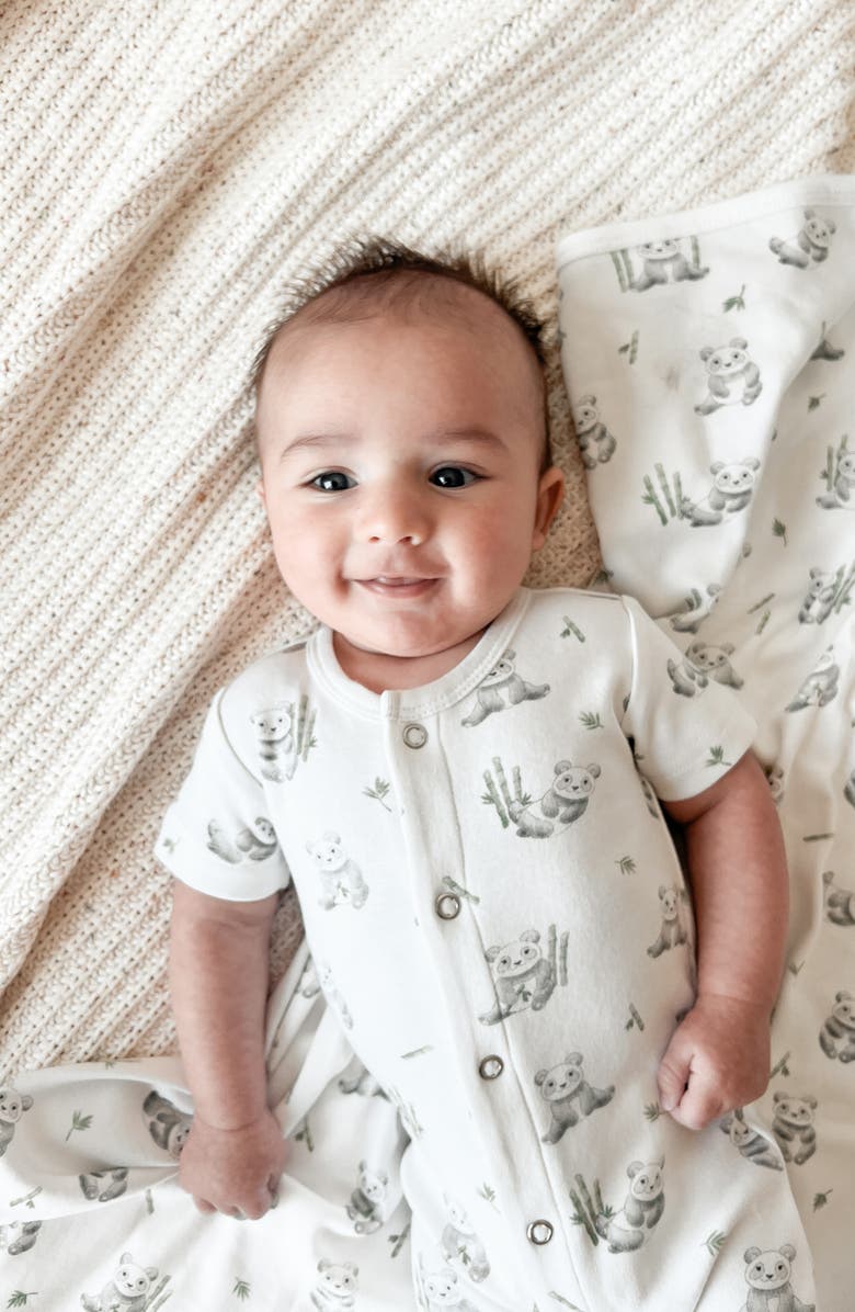 L'ovedbaby Baby Panda Short Sleeve Organic Cotton Romper, Alternate, color, 