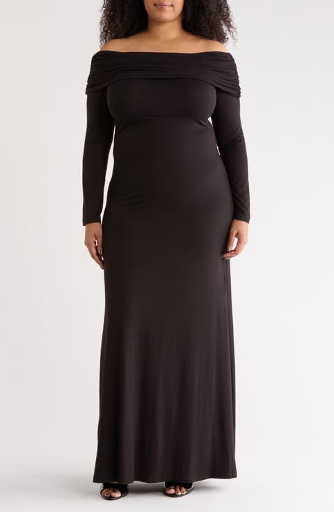 Off the Shoulder Long Sleeve Maxi Dress (Plus)
