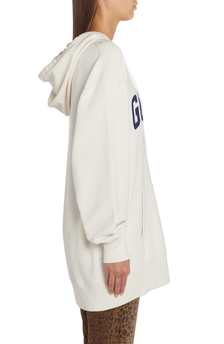 Golden Goose Varsity Logo Long Sleeve Hooded Sweatshirt Dress, Alternate, color, 