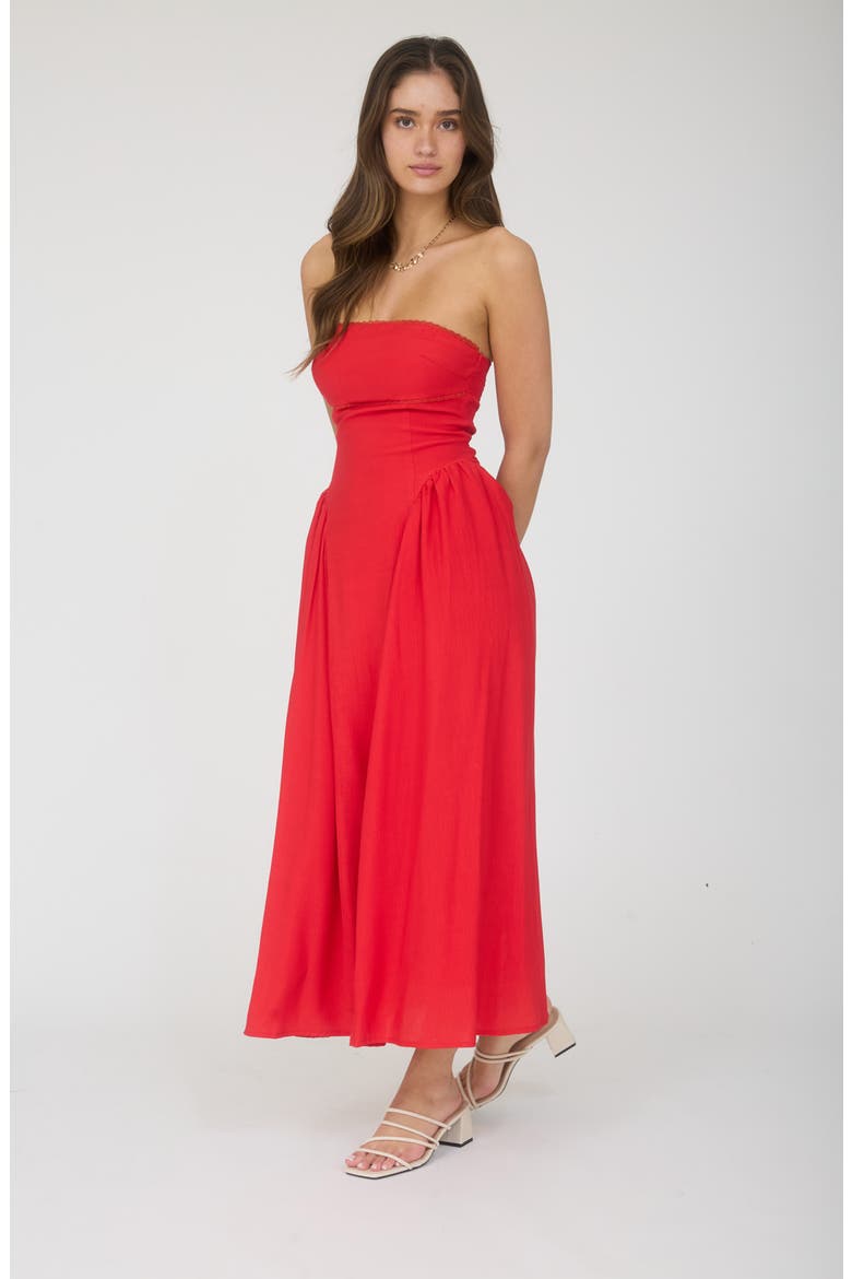 Strapless Fit & Flare Midi Dress, Alternate, color, RED
