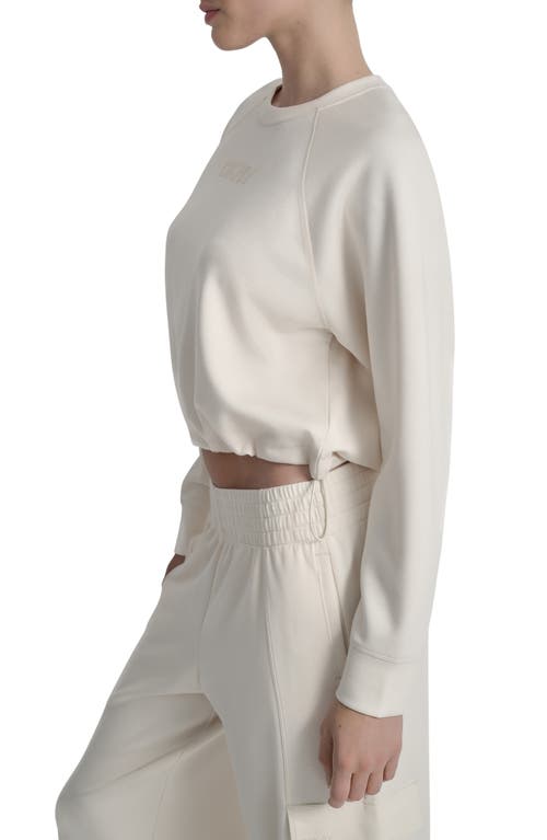 Dkny Bungee Hem Crewneck Crop Sweatshirt In White