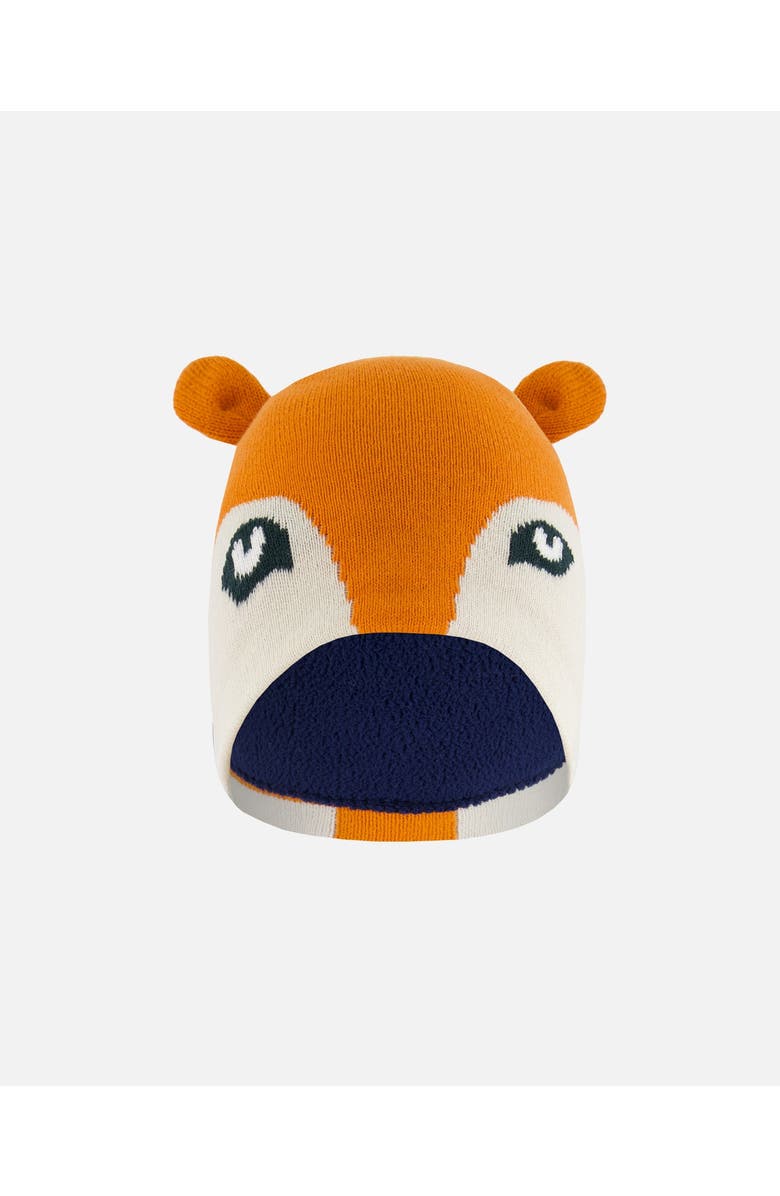Deux par Deux Boy's Knit Hat Orange Fox Face, Main, color,