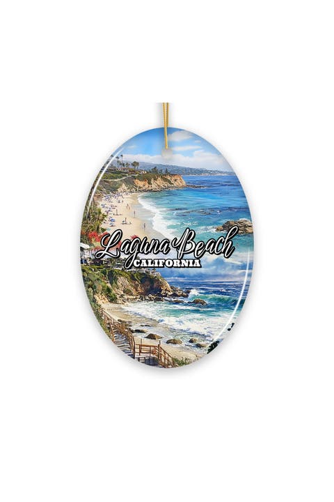 Laguna Beach California Coastal Collage Oval Ornament