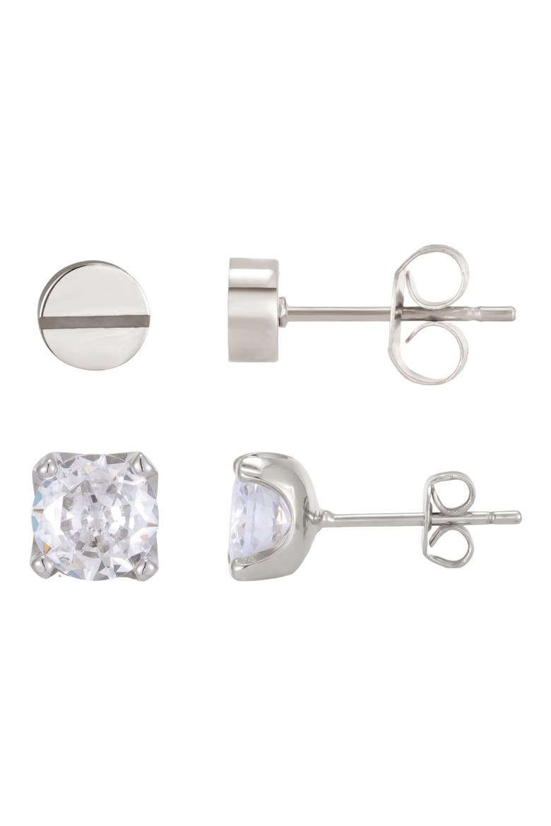 Men's Silver Plated Stud Earrings, Main, color, SILVER