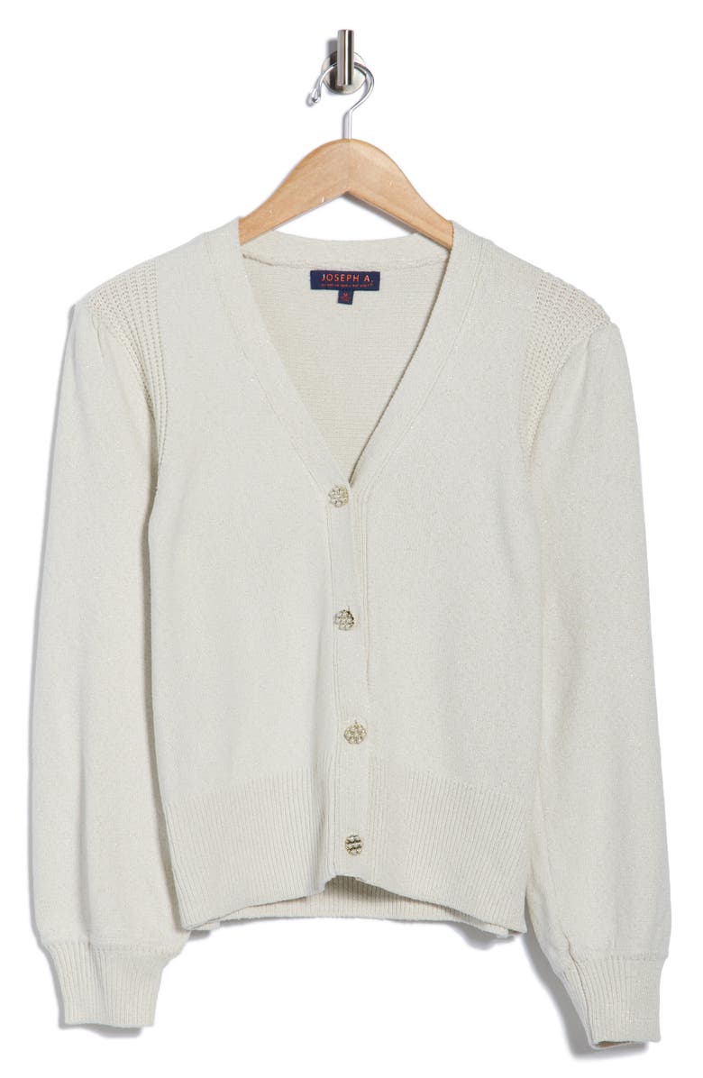 Joseph A Faux Pearl Button Cardigan, Alternate, color, Ivory Lurex