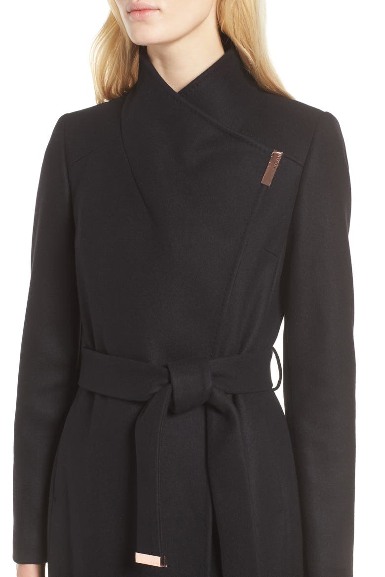 Ted Baker Londer Midi Wool Wrap Coat, Alternate, color, BLACK 2