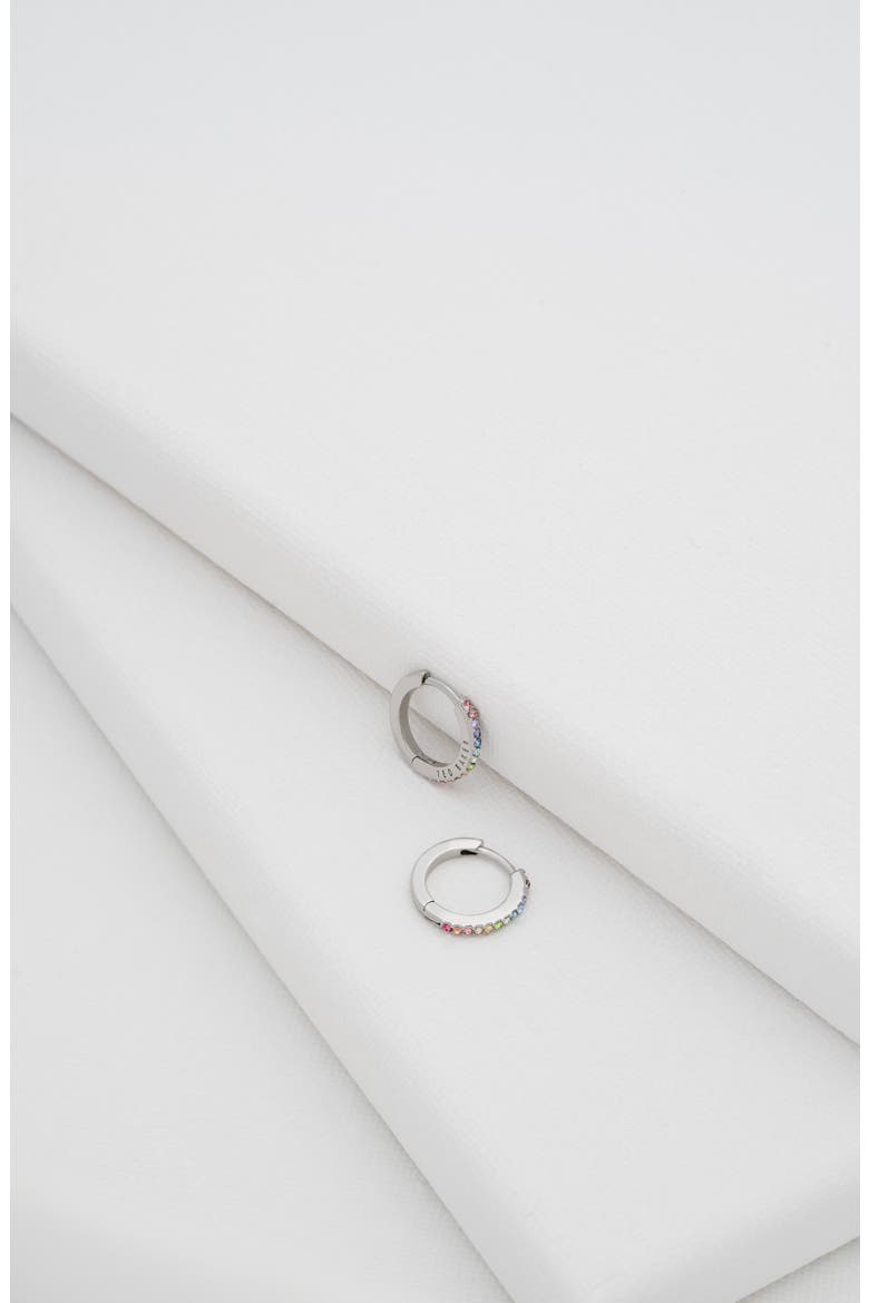 Heplie Pavé Hoop Earrings, Alternate, color, SILVER TONE/ RAINBOW CRYSTAL