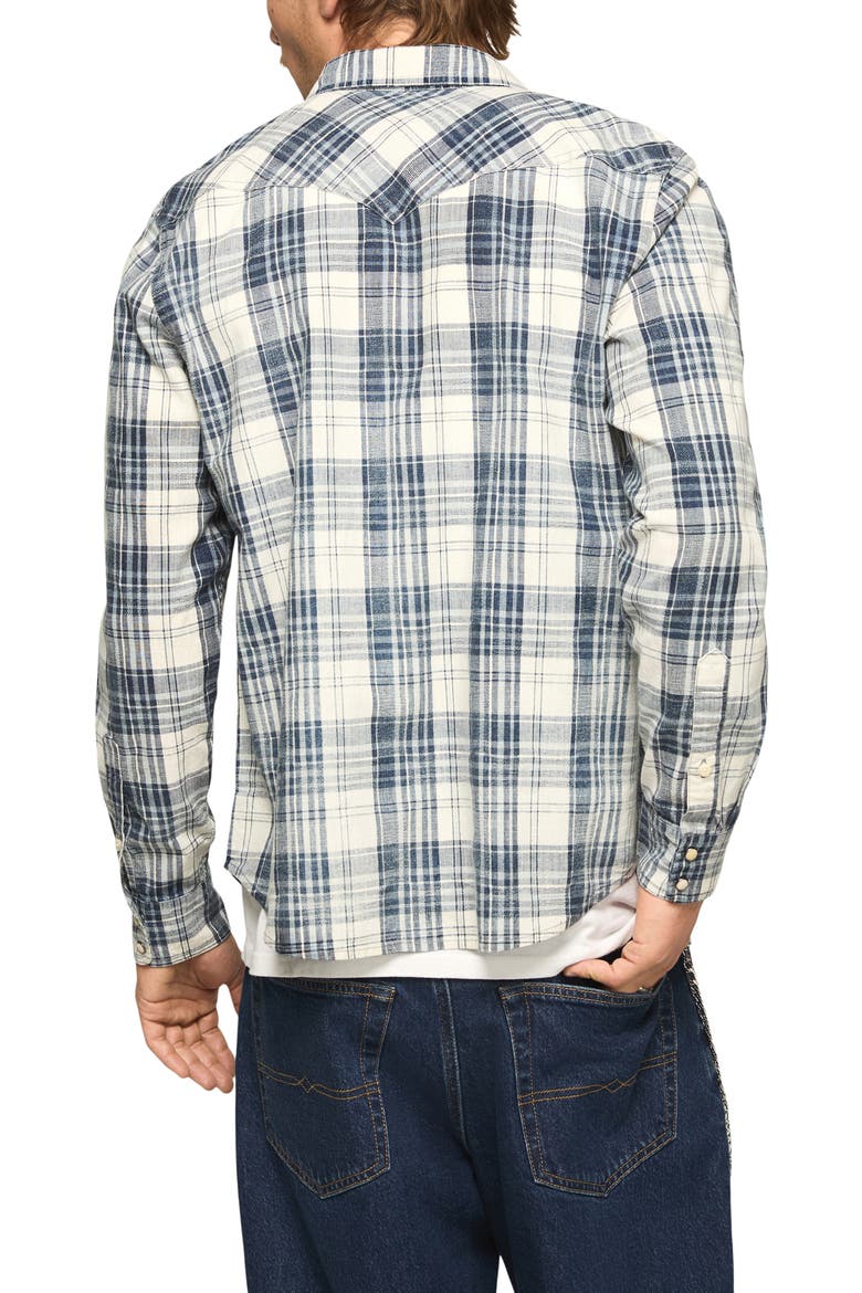 Plaid Cotton Twill Snap-Up Western Shirt, Alternate, color, INDIGO MULTI