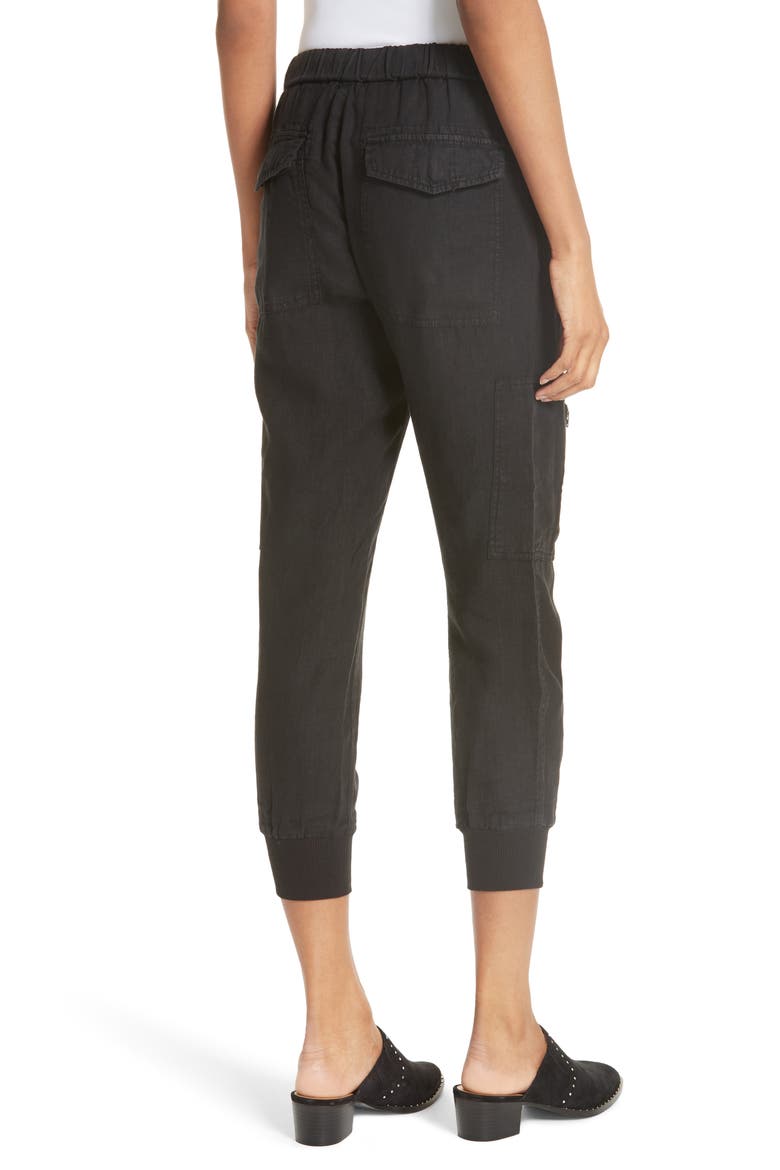 Florimel Crop Linen Jogger Pants, Alternate, color, CAVIAR