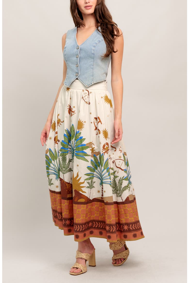 Tropical Print Midi Skirt, Alternate, color, CREAM