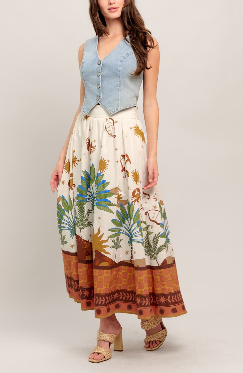 FLYING TOMATO Tropical Print Midi Skirt, Alternate, color, Cream