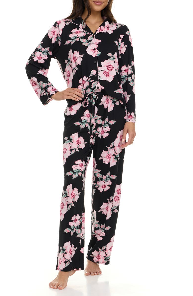 Flora By Flora Nikrooz Lindsey Collared Knit Pajamas, Alternate, color, Ebony