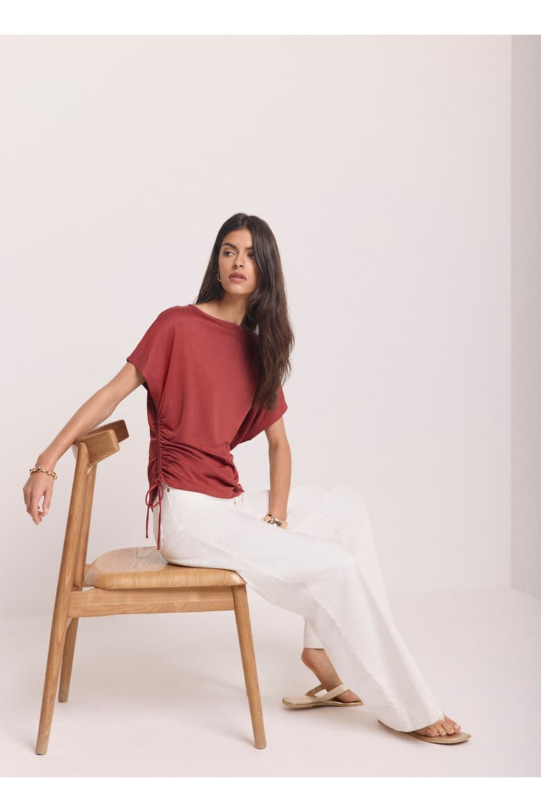 Jersey Ruched Tie Detail Top, Alternate, color, Brown