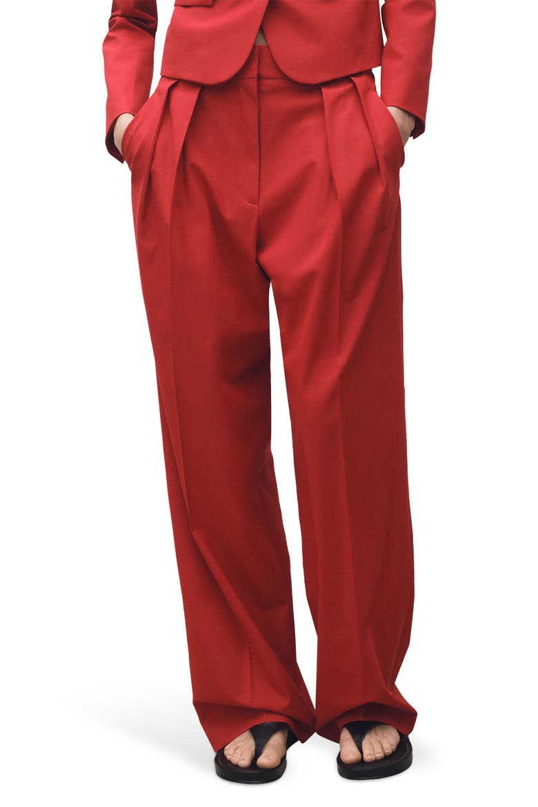 Margot Pleat Front Straight Leg Pants, Main, color, BRIGHT RED